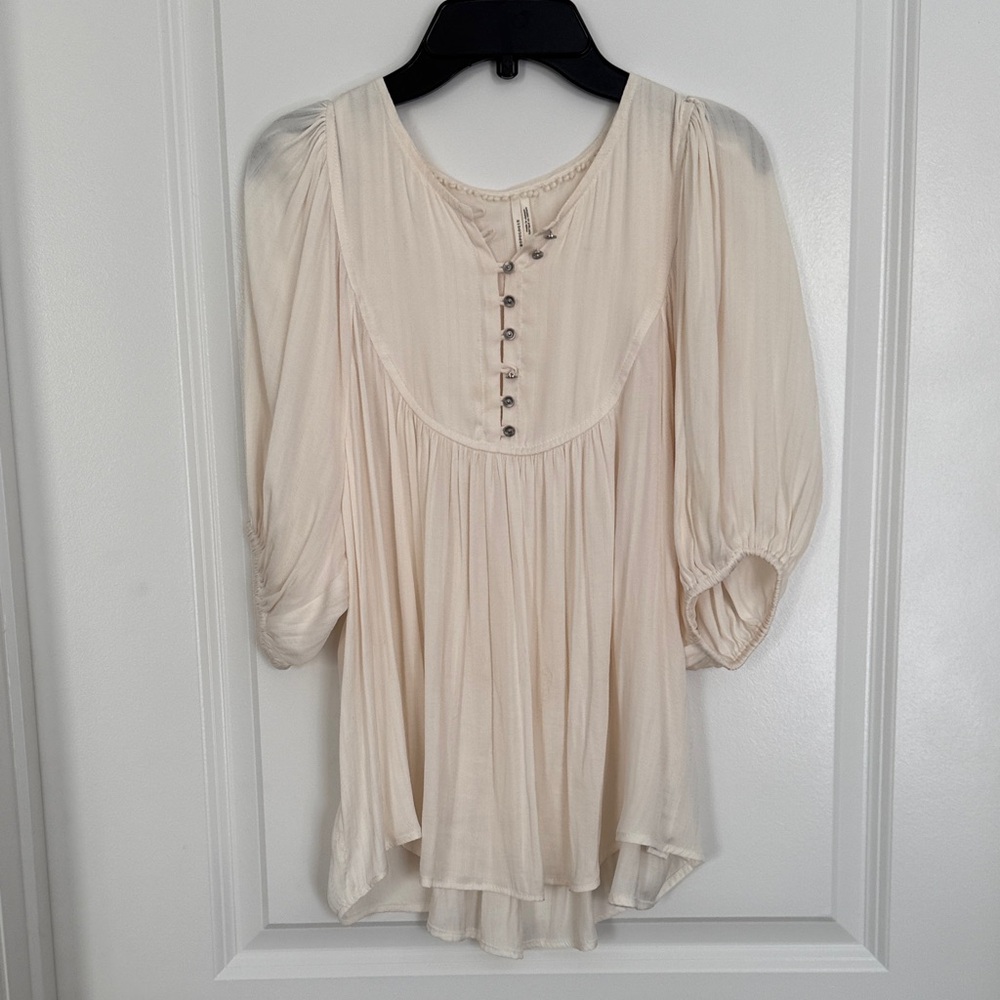 Anthropologie Cream Blouse with Button Accents